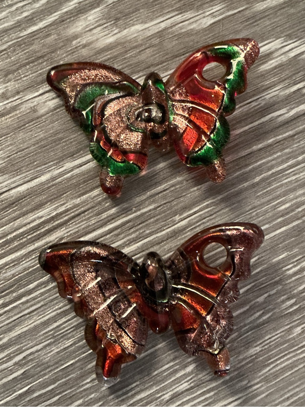 Two Vintage Lampwork Glass Butterfly Pendants